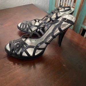 BCBG sling back adjustable strappy leather peep toe cut out sandal heels 9M